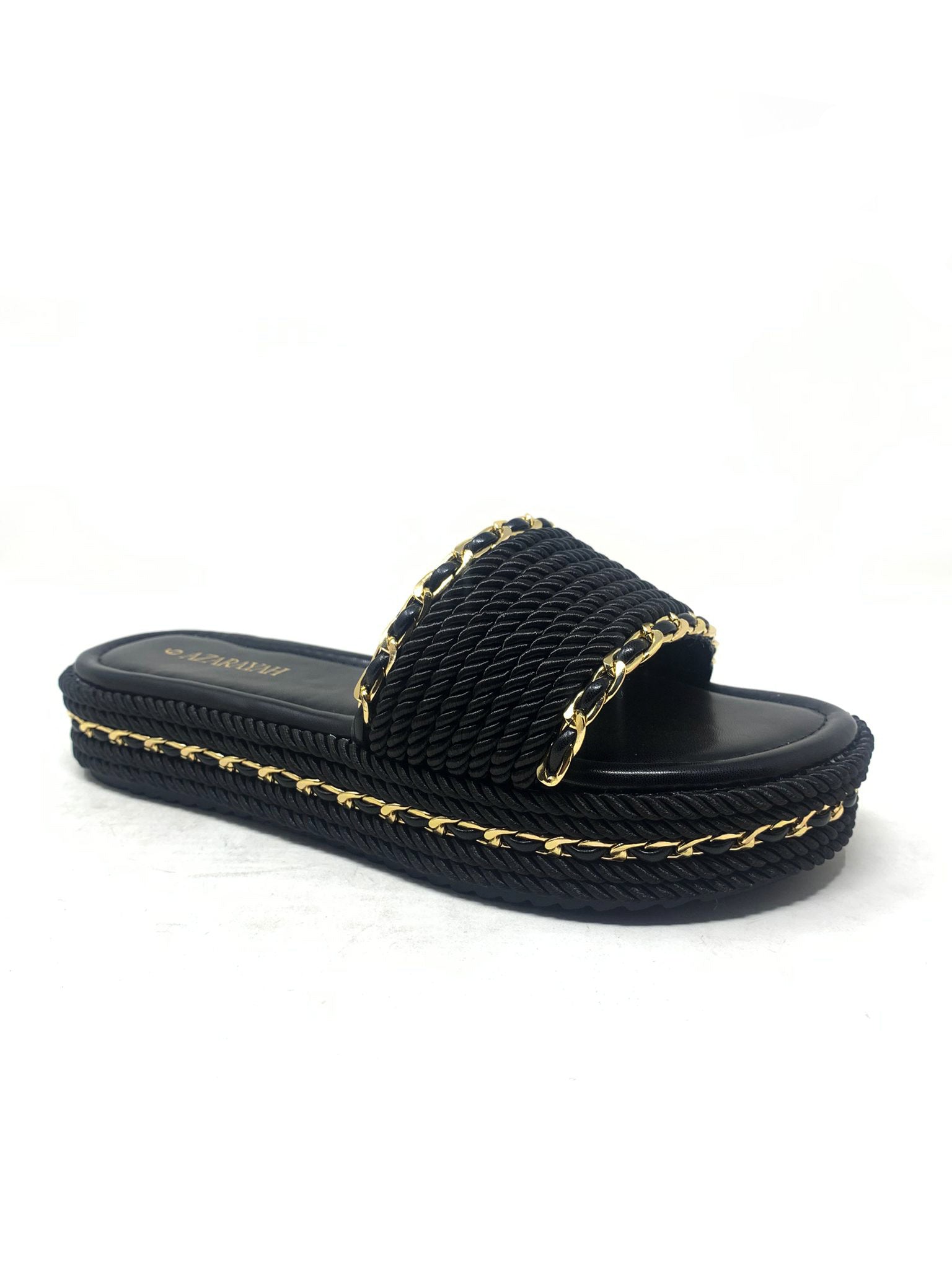 WANT YOU Rope Chain Slides – Black & Gold Luxe Flat